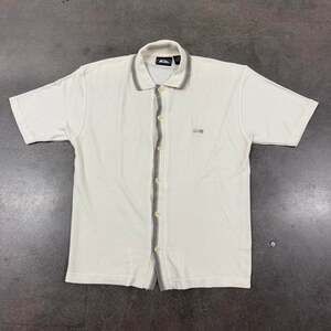 Quiksilver Waffle Knit Button Up Shirt Cream Surf Y2K Casual Mens L